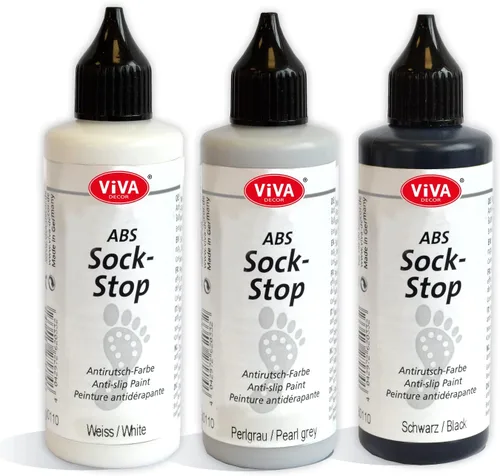 Viva Decor ABS Sock Stop (3 x 2.77 onzas líquidas) – Pintura de tela para calcetines antideslizantes, tapetes de baño y más – Sin látex, a base de