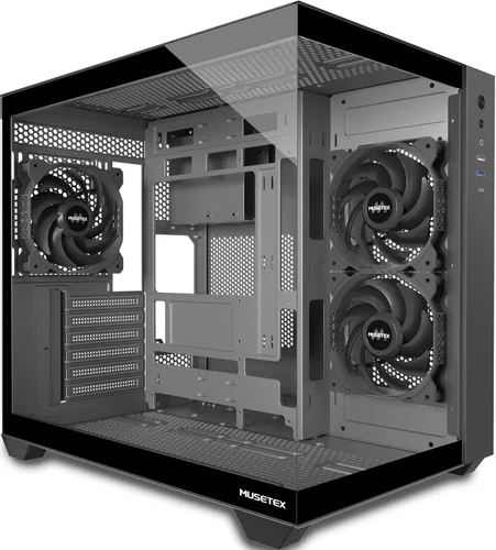 MUSETEX Caja de PC ATX, 3 x 120mm Ventiladores Preinstalados, Soporte para Radiador de 360MM, Caja de PC para Juegos de Vidrio Templado de Vista