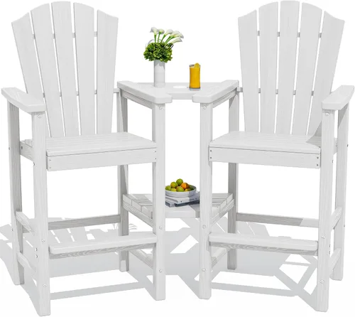 Miniatura 11 de KINGYES Aruba - Juego de 4 sillas Adirondack altas de HDPE con bandejas de conexión dobles, silla Adirondack de altura de barra en relieve para 2