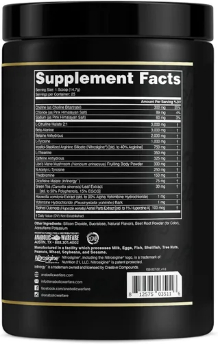 Miniatura 3 de Anabolic Warfare Black Series Maniac, polvo de pre-entrenamiento, soporta óxido nítrico, bombas musculares y síntesis de proteínas* Explosión