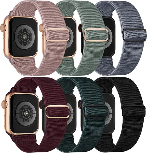 Paquete de 6 correas elásticas Solo Loop compatibles con Apple Watch de 1.496 pulgadas, 1.575 pulgadas, 1.614 pulgadas, 1.654 pulgadas, 1.732
