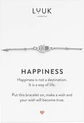 LUUK LIFESTYLE Stainless steel bracelet with pendant and HAPPINESS card, filigree and minimalist women's jewelry, unique gift idea, lucky charm,