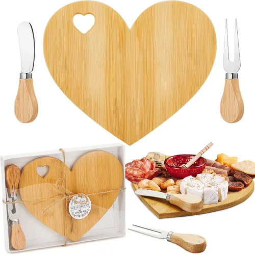 Miniatura 13 de Patelai Juego de 12 Tablas de Queso para Ducha de Soltera, Favores de Corazón, Tablas Mini de Charcutería, Cuchillos de Queso de Madera, Caja