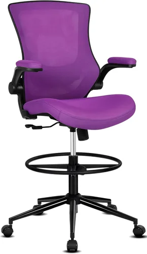 Miniatura 8 de Misolant Silla de oficina alta, silla de dibujo para escritorio de pie, silla de oficina alta con soporte lumbar ajustable, brazo abatible y anillo