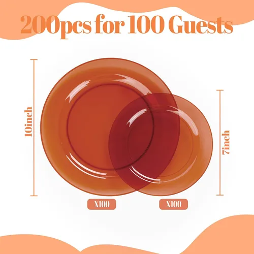 Miniatura 4 de I00000 200 Piezas de Platos de Plástico Transparente Marrón - Elegantes Platos de Fiesta Desechables de Plástico Incluyen 100 Platos de Cena 10
