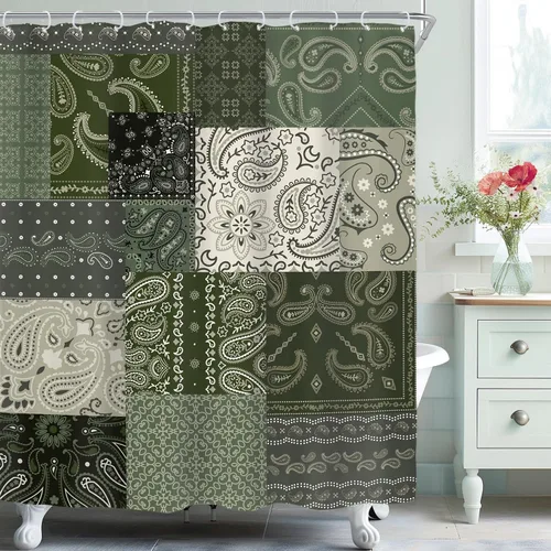 Riyidecor Cortina de ducha con estampado floral de cachemira bohemia para decoración de baño, 60 pulgadas de ancho x 72 pulgadas de alto, retazos
