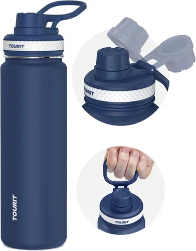 Miniatura 13 de TOURIT Botella de agua aislada de 24 onzas, botellas de agua de acero inoxidable con asa, botella de agua deportiva al vacío de doble pared, sin