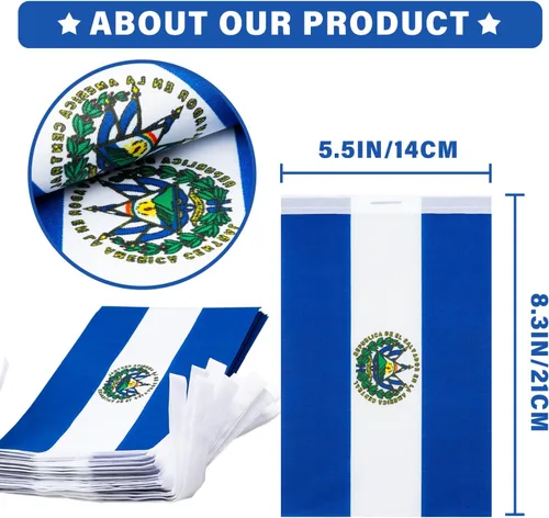 Miniatura 3 de Bandera de cuerda de El Salvador, pequeña bandera de mini banderines salvadoreños, decoración nacional del país para escuela, fiesta, eventos