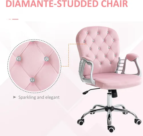 Miniatura 7 de Vinsetto Silla de oficina en casa de terciopelo, silla de escritorio con botones copetudos con reposabrazos acolchados, altura ajustable y ruedas