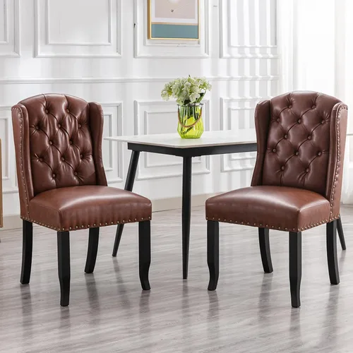 Miniatura 25 de DUOMAY Juego de 2 sillas de comedor modernas copetudas, sillas de comedor tapizadas de lino, sillas auxiliares sin brazos para cocina, comedor, Beige
