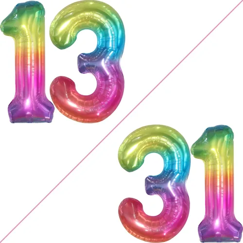 Miniatura 2 de KatchOn, Globo gigante arcoíris número 13 – 40 pulgadas Globos de cumpleaños 13 Decoraciones de cumpleaños 13 para niñas Globos de números