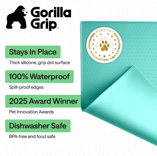 Miniatura 2 de Gorilla Grip - Tapete de 100% silicona impermeable con borde elevado, sin BPA, para alimentación de mascotas, contiene derrames, protege el piso
