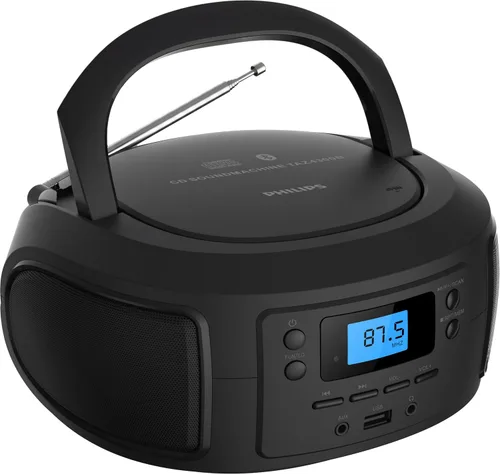 Reproductor de CD portátil Philips con Bluetooth, sonido cristalino. Reproductor de CD tipo Boombox de carga superior con radio FM, puerto USB y