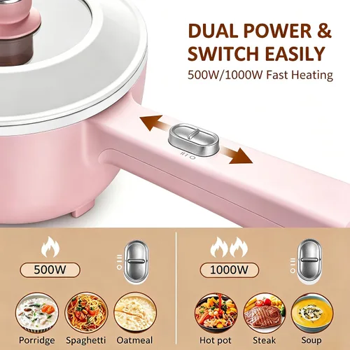 Miniatura 2 de Bear Olla caliente antiadherente 2L, 1000W Olla de cocina portátil multifuncional, fideos rápidos eléctricos, sartenes antiadherentes para carne
