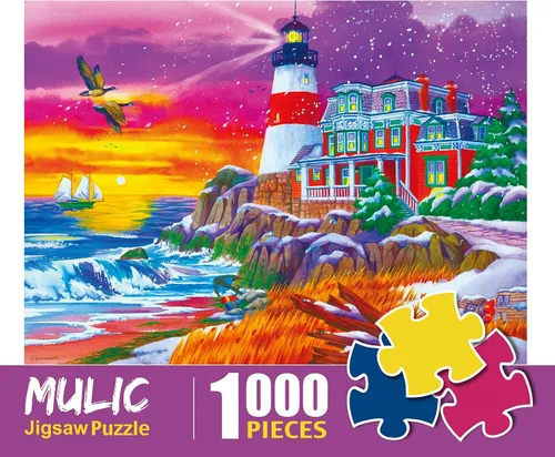 Miniatura 4 de Rompecabezas para adultos de 1000 piezas - Rompecabezas de invierno - Faro victoriano con licencia de Nancy Wernersbach