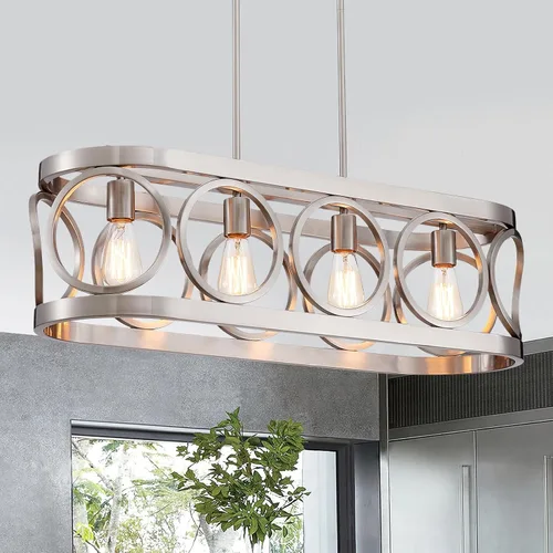 Miniatura 17 de XINGQI Lámpara de araña rectangular moderna, iluminación de isla de cocina de granja, accesorio de luz colgante industrial rústico de 4 luces