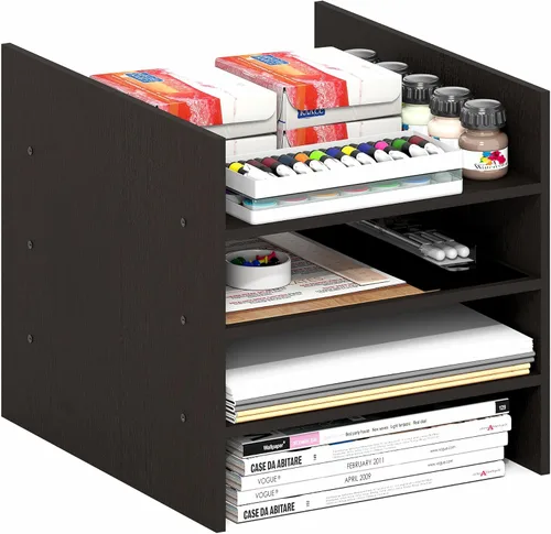 Furinno Inserto de cubo para cubículo, organizador de cubos de 3 estantes, accesorio de estante de 3 niveles, cabe en cubos Furinno de triple