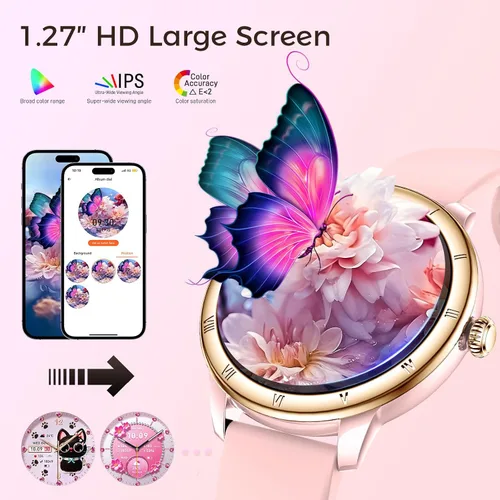 Miniatura 8 de EIGIIS Relojes inteligentes Android para mujer, 1.27 pulgadas, HD, esfera romana, relojes deportivos, rastreadores de actividad con monitor de sueño