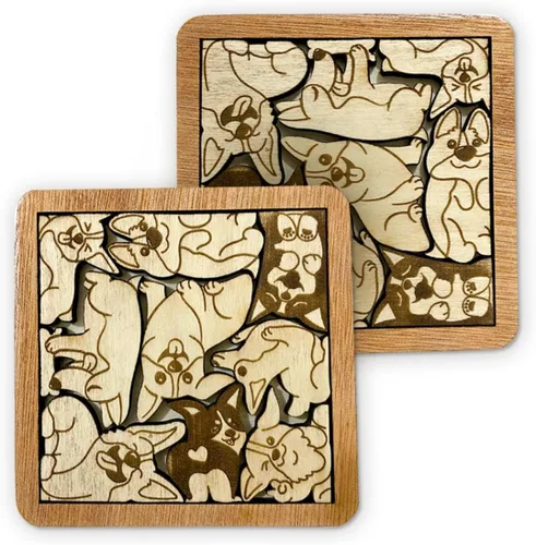 Miniatura 18 de 02 Posavasos de Perro Beagle - Juego de Posavasos de Madera con Rompecabezas de Perro Beagle - Posavasos Entrelazados tipo Rompecabezas con Diseño
