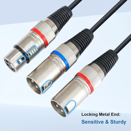 Miniatura 4 de Cable XLR Y-Splitter Cable, Cable de micrófono XLR doble hembra a macho, cable de conexión adaptador de 2 hembra a macho, 2 pies