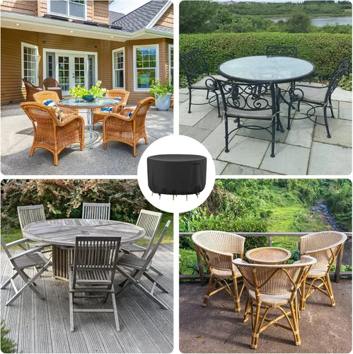 Miniatura 7 de Mrrihand Funda Redonda para Muebles de Patio - Impermeable Resistente 600D Cubiertas para Juego de Mesa y Sillas de Exterior Anti-Decoloración Funda