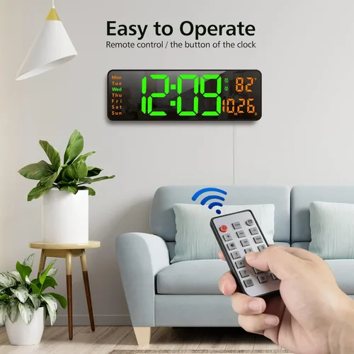 Miniatura 3 de Zgrmbo Reloj de pared digital de 16 pulgadas con control remoto, reloj digital grande con fecha, semana, temperatura, alarma, temporizador, reloj