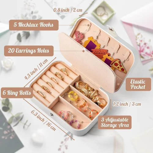 Miniatura 3 de MRS - Joyero de viaje para novia, organizador de joyas pequeño, portátil, de piel sintética, accesorios de viaje para mujeres y niñas, regalos