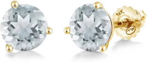 Miniatura 49 de Gem Stone King Aretes de Martini de oro amarillo de 14 quilates Aretes de tuerca de 3 puntas para mujeres y hombres Redondos de 0.236 pulgadas