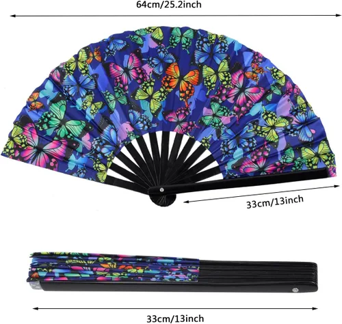 Miniatura 3 de Ventilador plegable grande de bambú con brillo UV, ventilador plegable de mano, ventilador plegable chino japonés para Halloween, festival