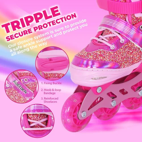 Miniatura 4 de Nattork Patines en línea para niños y niñas, patines ajustables con ruedas iluminadas para edades de 3 a 12 años, el mejor regalo de cumpleaños