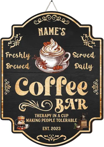 Letrero de madera personalizado para barra de café, terapia en una taza tolerable a la gente, placa de pared para decoración de cocina, regalos para