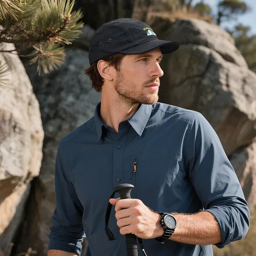 Miniatura 2 de Clakllie Sombrero de ala plana de 5 paneles sin estructura, gorra de ala corta de secado rápido, gorra de béisbol de nailon transpirable