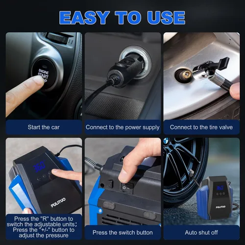 Miniatura 6 de PULITUO Compresor de aire portátil para inflador de neumáticos, accesorios de automóvil, bomba de aire de 12 V CC para neumáticos de automóvil