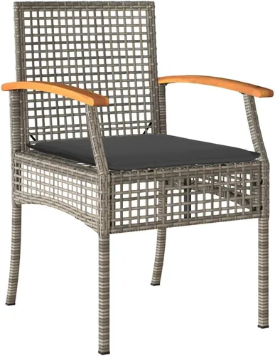 Miniatura 5 de Conjunto Bistro 3 Pièces Gris et Brun pour Balcon Petit Jardin, Table y Bois d'Acacia Chaises y Rotin Synthétique PE, Compact et Confortable