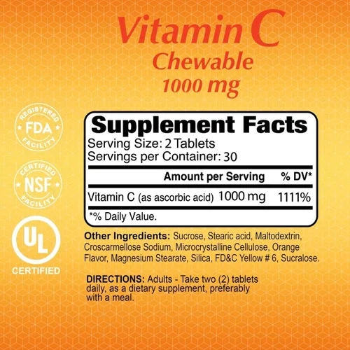 Miniatura 4 de ALFA VITAMINS Vitamina C masticables contiene 1000 mg - Tabletas fáciles de masticar - Super antioxidante - Refuerzo inmunológico - 60 tabletas