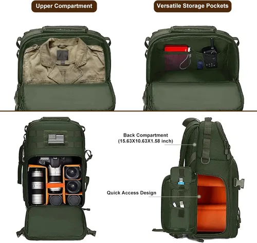 Miniatura 2 de MOSISO Mochila para cámaras tácticas, funda para cámara DSLR/SLR/sin espejo con compartimento para portátil, compatible con Canon/Nikon/Sony