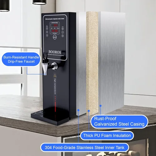 Miniatura 5 de BOOROS Dispensador de agua caliente comercial, dispensador de agua caliente negro, para encimera, caldera de agua caliente comercial de 15 L
