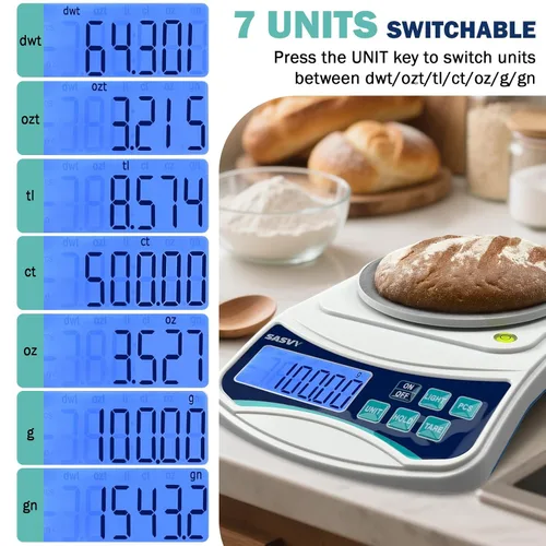 Miniatura 3 de Balanza Digital de Laboratorio 1000g x 0.01g, Balanza Analítica Electrónica de Precisión para Laboratorio, Joyería, Cocina, Incluye Peso de 100g y 2
