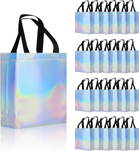 Miniatura 16 de cabzymx 18 bolsas de regalo pequeñas azul brillante, 8 x 3.9 x 9.8 pulgadas, bolsa de regalo reutilizable a granel con base resistente, bolsas