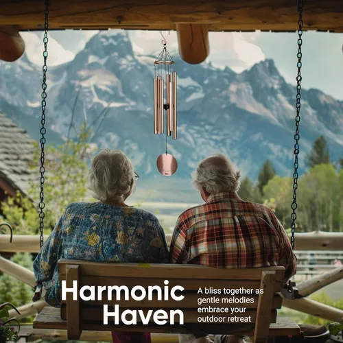 Miniatura 2 de Nature's Melody Aureole Tunes Wind Chimes – Campanilla de viento para exteriores con 6 tubos afinados a escala pentatónica de Do, aluminio 100% Oro