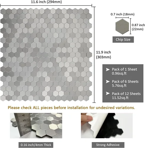 Miniatura 2 de Protector contra salpicaduras de acero inoxidable hexagonal despegar y pegar, azulejos de pared autoadhesivos de aluminio despegar y pegar