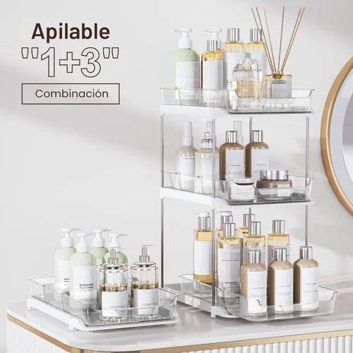 Miniatura 3 de Delamu - Organizadores y almacenamiento de 2 niveles para debajo del fregadero del baño, multiuso, apilables, organización de cocina y despensa