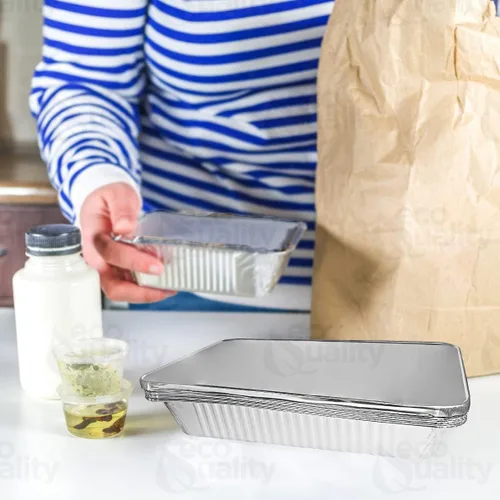 Miniatura 5 de Sartenes de aluminio desechables de 9 x 13 pulgadas, bandejas de aluminio de tamaño medio con tapas, mesa de vapor resistente, sartenes de papel