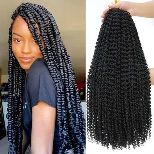 Miniatura 46 de Dansama - 7 paquetes de extensiones de cabello trenzado ondulado Passion Twist, extensiones de cabello de trenzas con ganchillo estilo mariposa, #1B