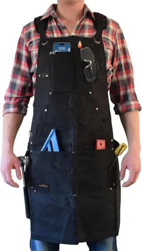 ecoZen Delantal de soldadura de lona encerada con hilo de Kevlar, resistente al calor y a los productos químicos, totalmente ajustable para