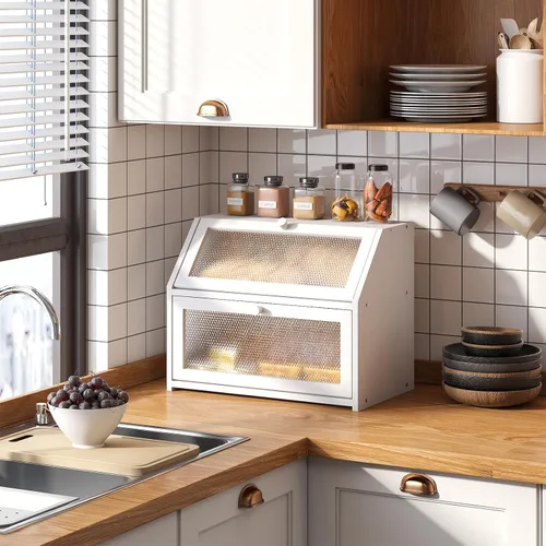 Miniatura 13 de STDDRE Caja de Pan para Encimera de Cocina Cubo de Doble Capa Caja de Almacenamiento de Pan de Capacidad Extra Grande Estilo Granja con Ventanas