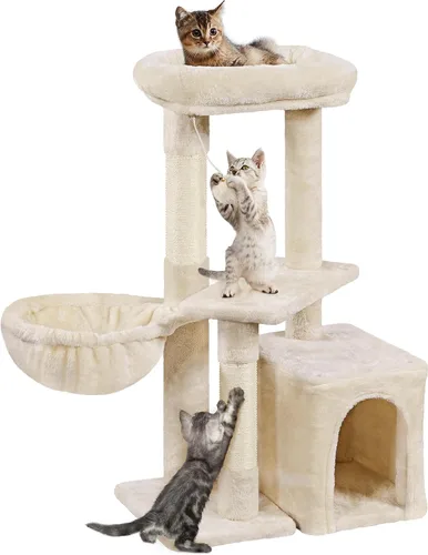 Topeakmart Postes rascadores para gatos de varios niveles, casas y condominios con condominio, nido, plataforma y cesta para gatos y gatitos de