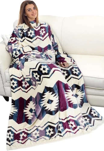 Miniatura 24 de Catalonia Manta con estampado navideño con mangas y bolsillo, acogedora manta de forro polar suave de visón, manta de microfelpa para mujeres y Elfo