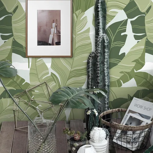 Miniatura 7 de Papel tapiz para despegar y pegar, hojas verdes, papel tapiz de palmeras tropicales, 16.1 x 118 pulgadas, papel de contacto extraíble autoadhesivo