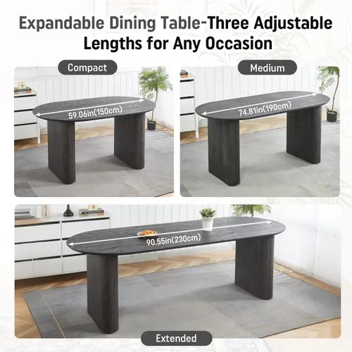 Miniatura 4 de Juego de mesa de comedor ovalada extensible de 59 a 90 pulgadas con 4 sillas de comedor con respaldo en T para 4 personas, moderna mesa de comedor